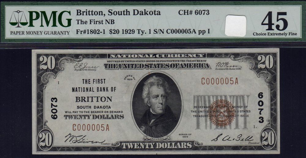Britton, South Dakota, Charter #6073, C000005A, XF/AU